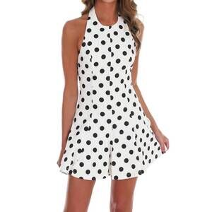 NEW BABY PINK classic contrast polka dot mini dress in white/black